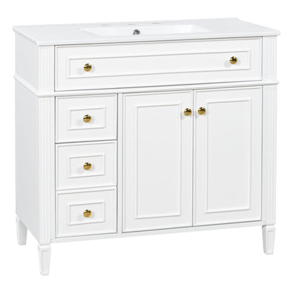 Bathroom Vanity With Sink, 3 Drawers & 2 Soft-Close Doors