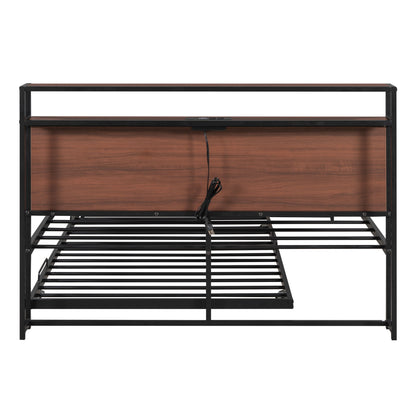 Platform Bed Frame With Trundle, USB Ports And Slat Support, No Box Spring Needed