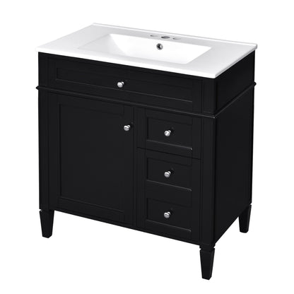 Bathroom Vanity With Top Sink, 2 Doors And 3 Drawers, Freestanding Set With Mirror Cabinet