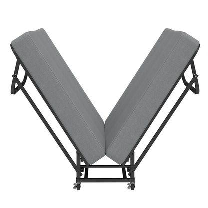 Twin Folding Bed With Memory Foam Mattress, 4 Lockable Wheels - Gray