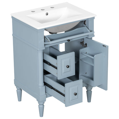 Freestanding Bathroom Vanity With Sink, Adjustable Shelf & Flip Drawer