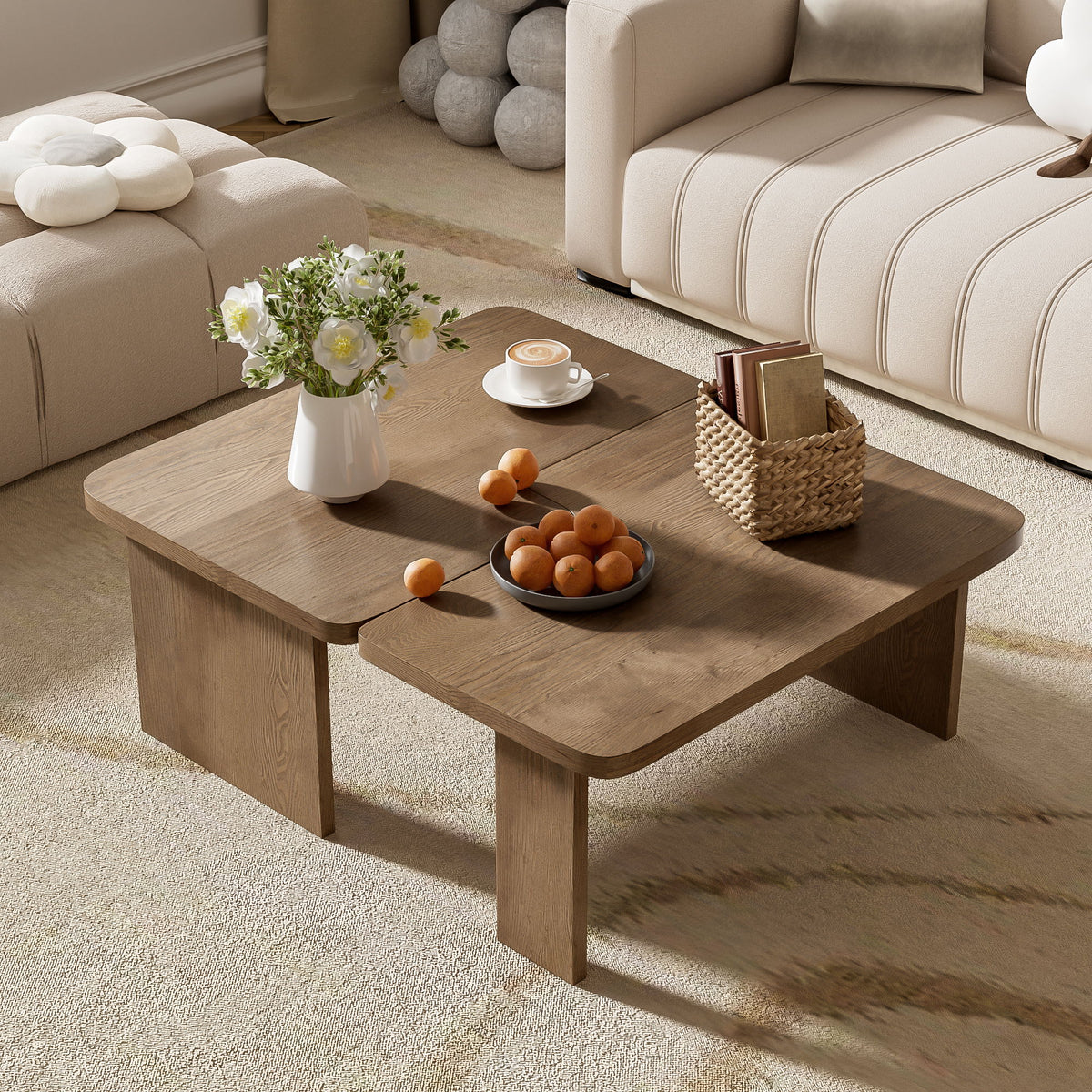 Modern Minimalist Coffee Table Set With Splicing Design