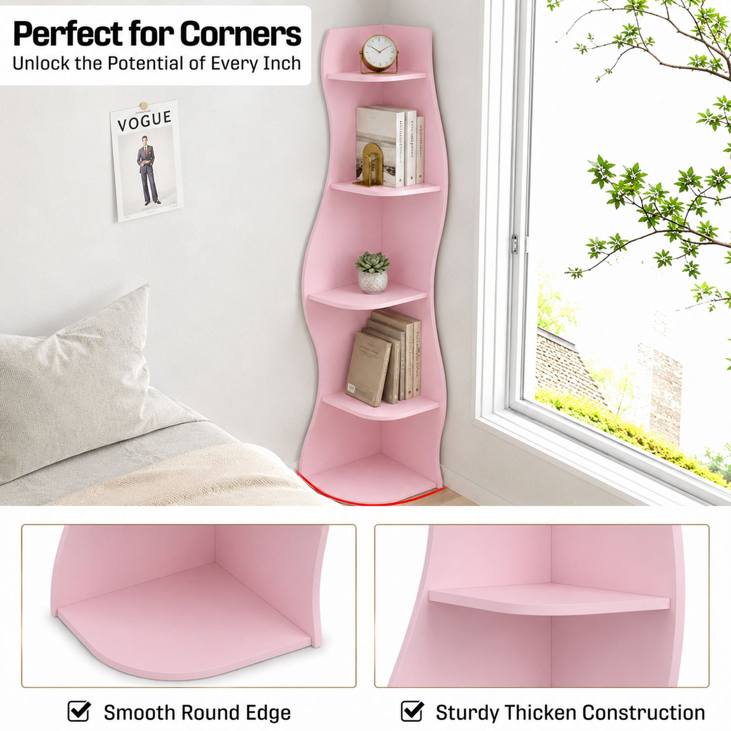 5 Tier S - Shaped Corner Shelf For Living Room