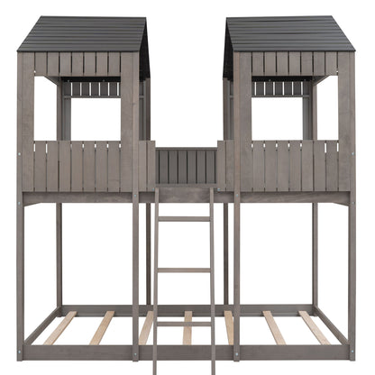 Bunk Bed With Roof, Window, Guardrail, Ladder