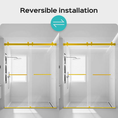 Frameless Double Sliding Shower Door In, Thick Tempered Glass, Reversible Installation