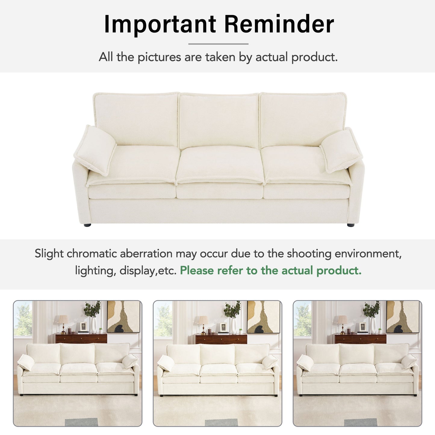 Modern Sofa Set With Double Layer Cushion And Side Storage Pockets