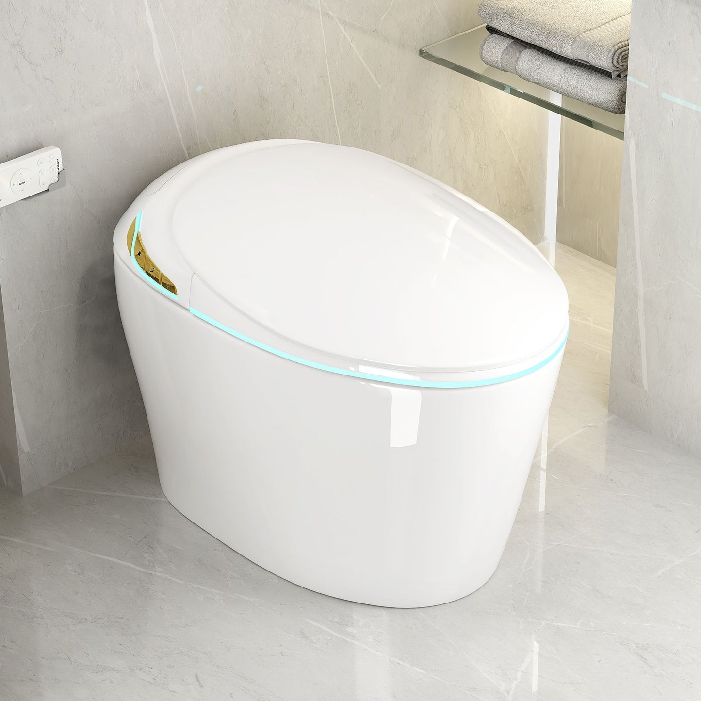 Unique Smart Toile With Built In Bidet, Auto Open / Close Seat, Foot Sensor, LED Display, Night Light, Warm Water & Dryer Ceramic