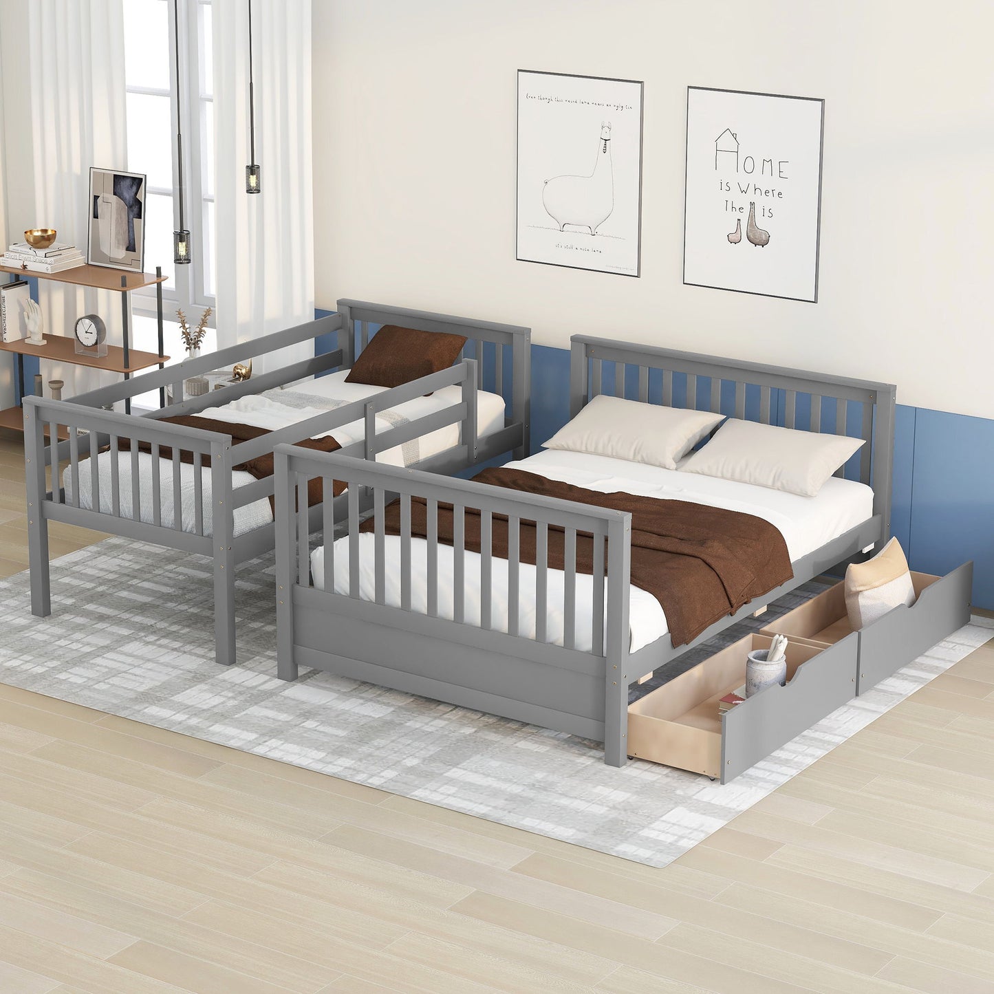 Bunk Bed With Ladders And 2 Storage Drawers
