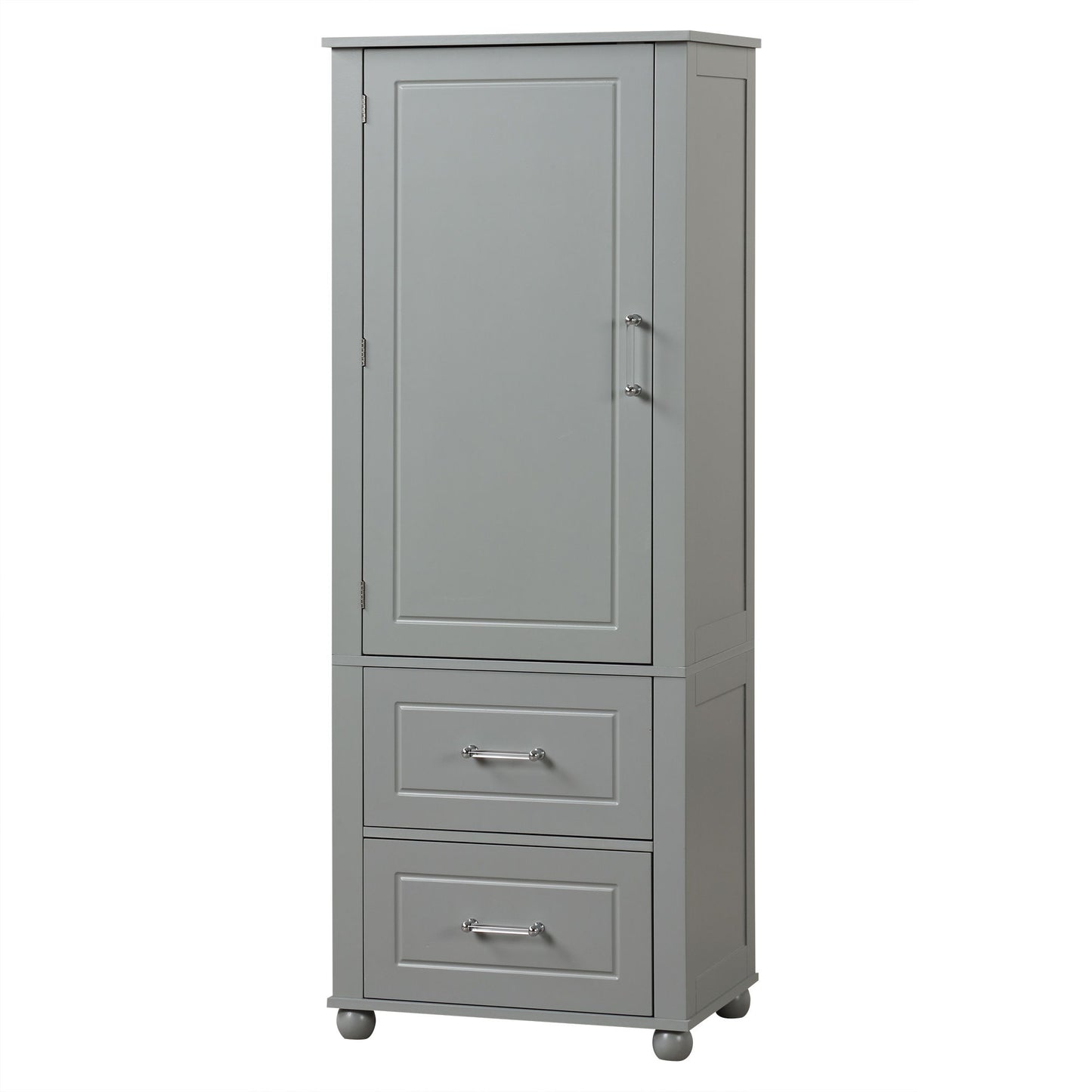 Tall Freestanding Bathroom Storage Cabinet With 2 Drawers And Adjustable Shelf