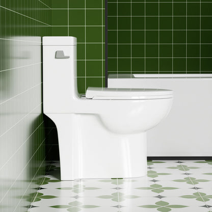 Gloss Tornado Flush 1 Piece Elongated Toilet With Siphonic Side Press, ADA Comfort Chair Height - Gloss White