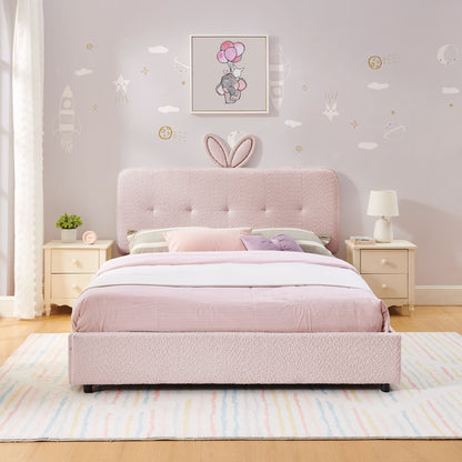 Upholstered Bed With Oversized Rabbit Ear Headboard, LED Lights & 4 Storage Drawers