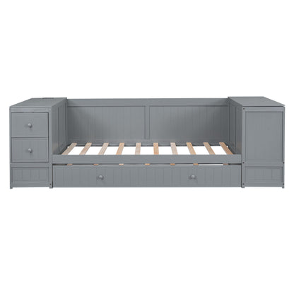 Daybed With Storage Arms, Trundle And Charging Station