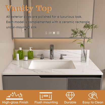 Bianco Carrara Venato Elegant Marble Vanity Top, Bathroom Vanity With Undermount Sink, Sintered Stone