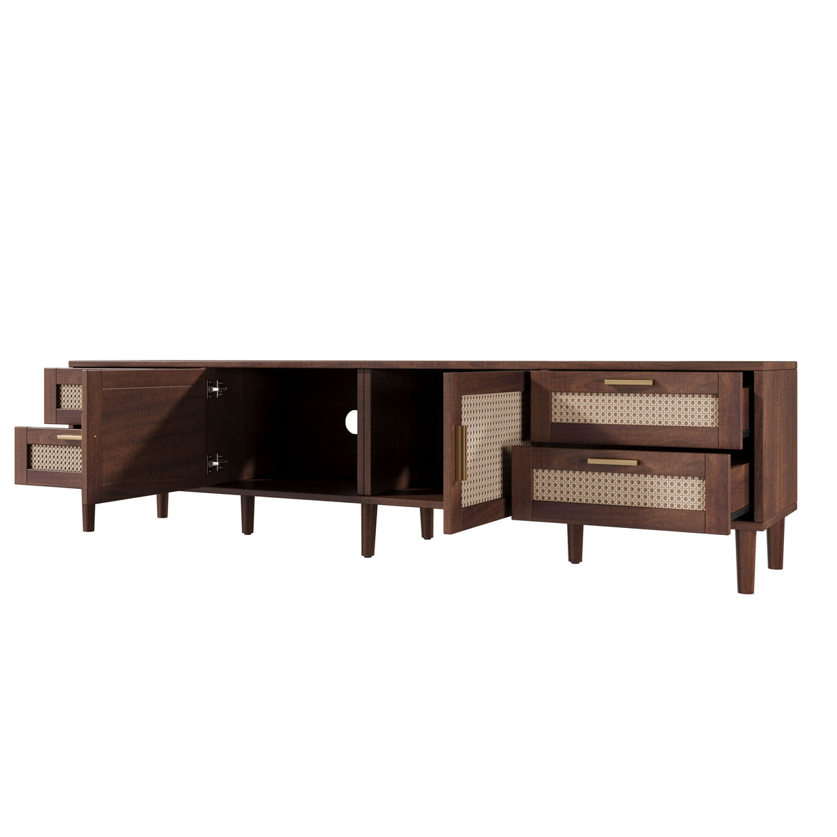TV Stand, Media Console With 4 Drawers, Soft Closing Hinges - Dark Brown