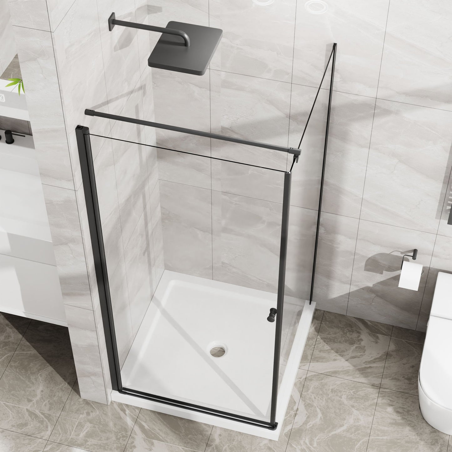 Goodyo - Frameless Corner Shower Door - Matte Black