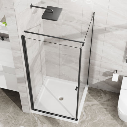 Goodyo - Frameless Corner Shower Door - Matte Black