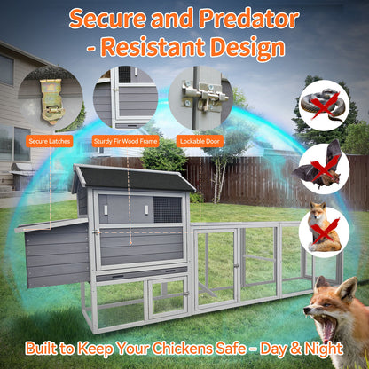 Chicken Coop, Large Outdoor Hen House With Run And Nesting Box Poultry Cage