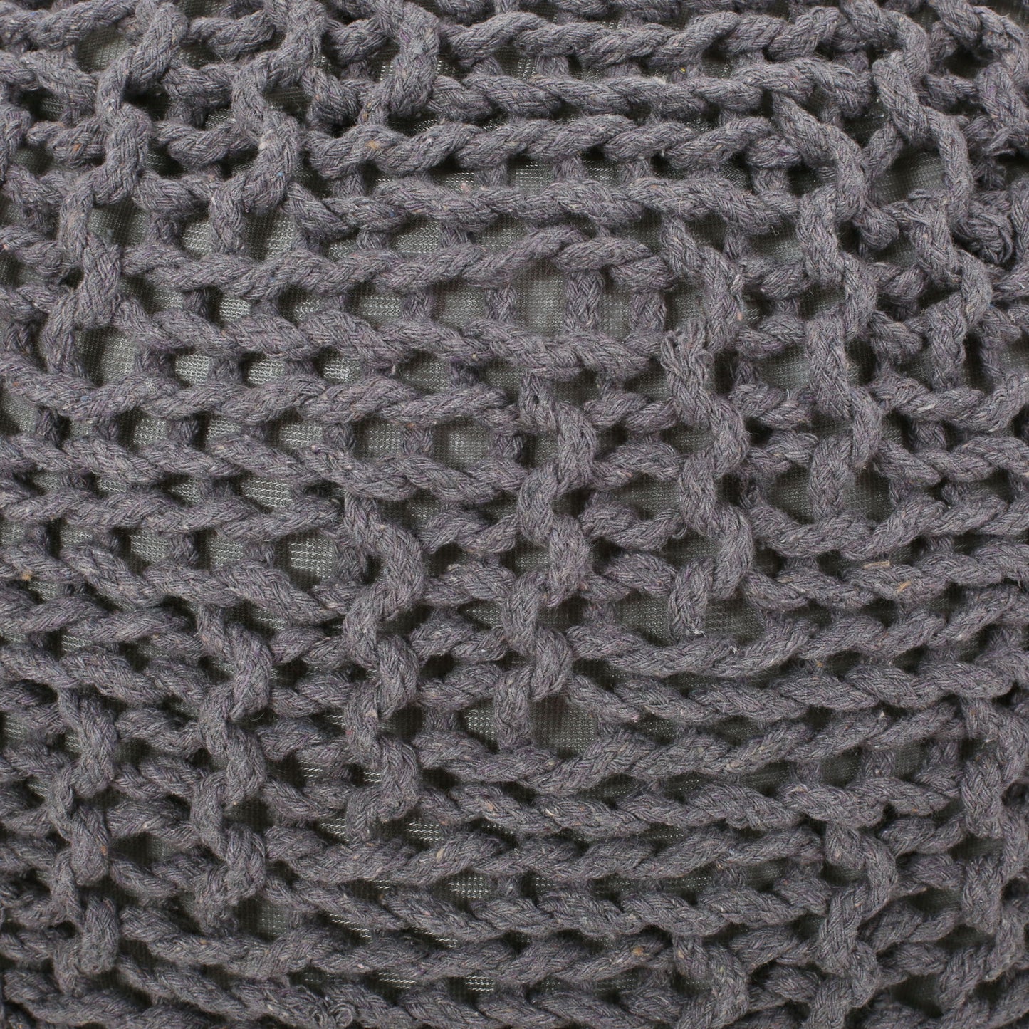 Hazel - Modern Knitted Cotton Yarn Round Pouf With Eco Friendly Pet Fibers - Dark Gray