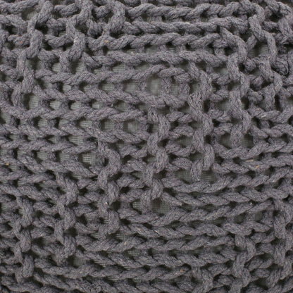 Hazel - Modern Knitted Cotton Yarn Round Pouf With Eco Friendly Pet Fibers - Dark Gray