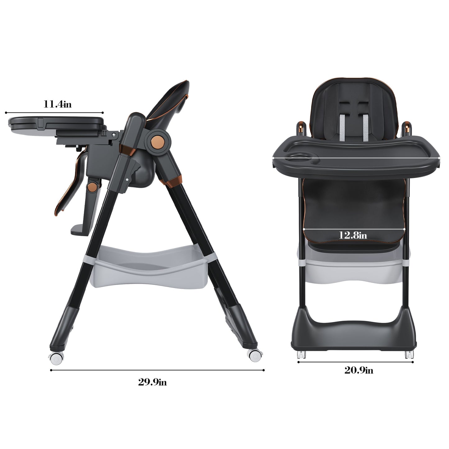 Adjustable Baby High Chair 0-6 Years, Portable Infant Feeding Seat With Safety Belt, Silent Lockable Wheels