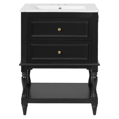 Bathroom Vanity With Sink, 2 Drawers Storage Cabinet, Open Shelf