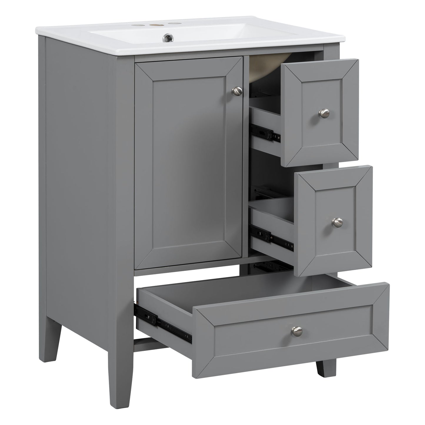 Modern Bathroom Vanity With Sink, Freestanding Cabinet With Drawers And Shelves