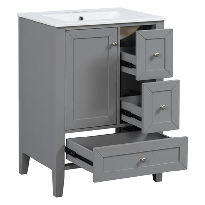 Modern Bathroom Vanity With Sink, Freestanding Cabinet With Drawers And Shelves