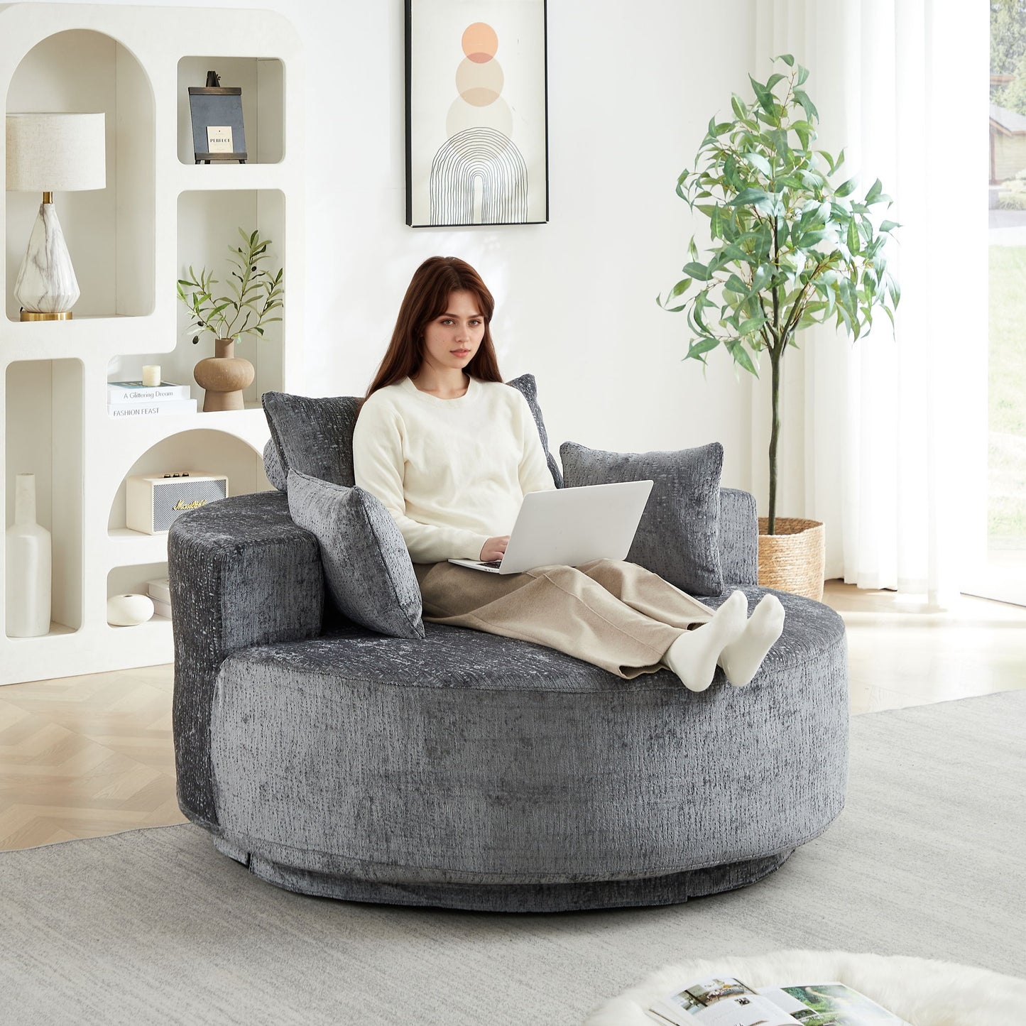 Swivel Chair With Rotating Base For Living Room