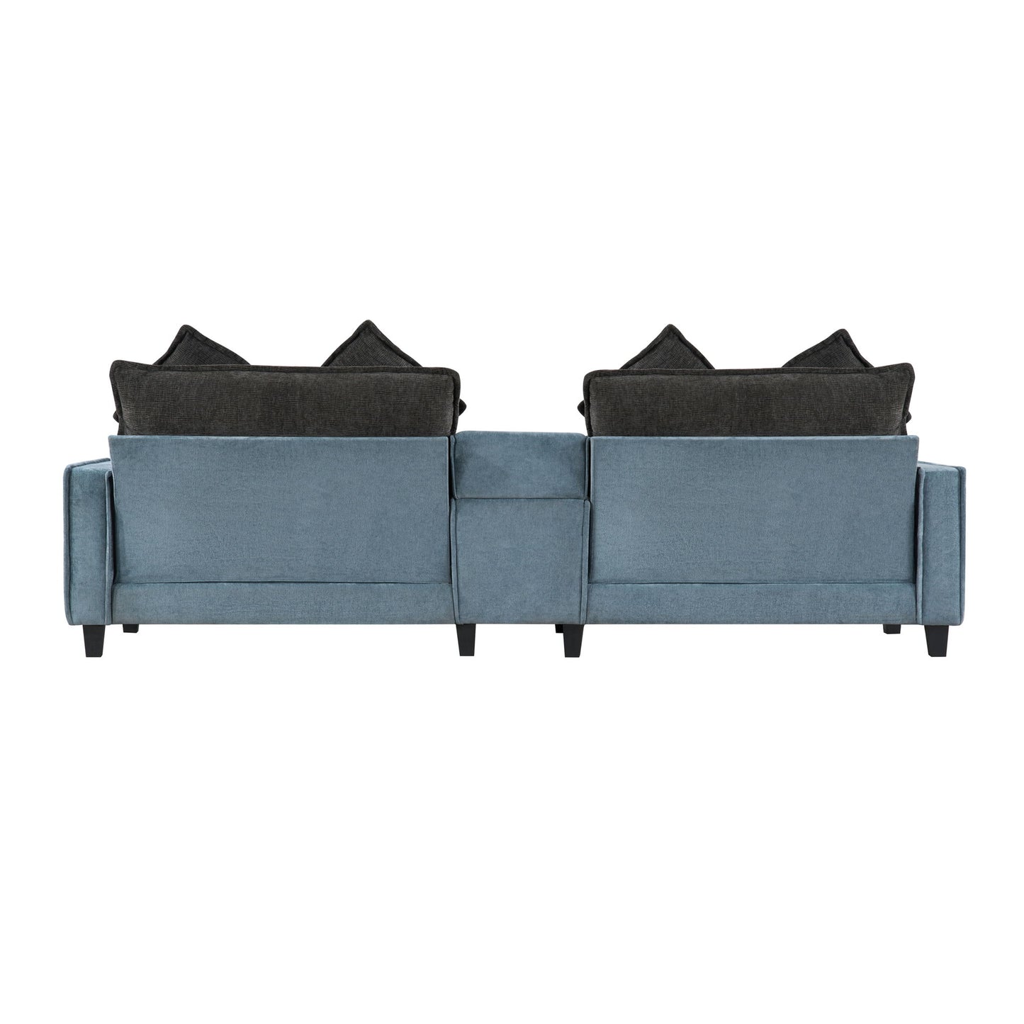 Sectional Sofa With Removable Ottomans, USB Ports, Cup Holders & Storage - Gray / Light Blue