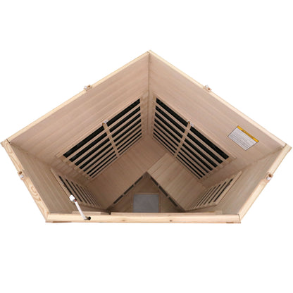 Low Emf Front Door With Heating Panel 2 Persons Hemlock Far Infrared Corner Indoor Sauna Room - Natural