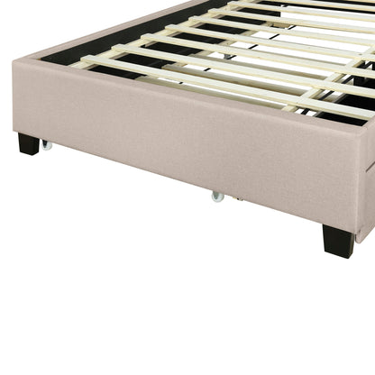 Upholstered Platform Bed With Storage Headboard, Trundle & 2 Drawers And A Set Of Sockets & USB Ports