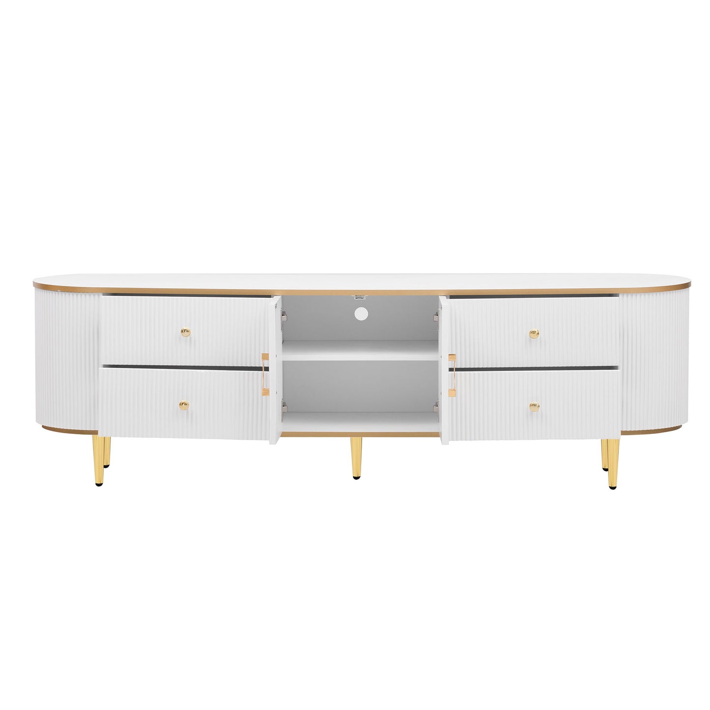 Modern TV Stand For TVs Up To 80", Entertainment Center With 4 Drawers And 1 Cabinet, Wood TV Console Table With And Handles For Living Room - White