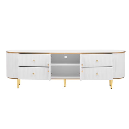 Modern TV Stand For TVs Up To 80", Entertainment Center With 4 Drawers And 1 Cabinet, Wood TV Console Table With And Handles For Living Room - White