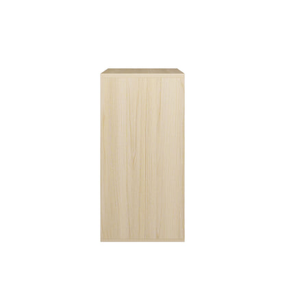 Storage Cabinet With Sliding Doors, 2 Tier Open And Closed Shelves Organizer - Natural / White