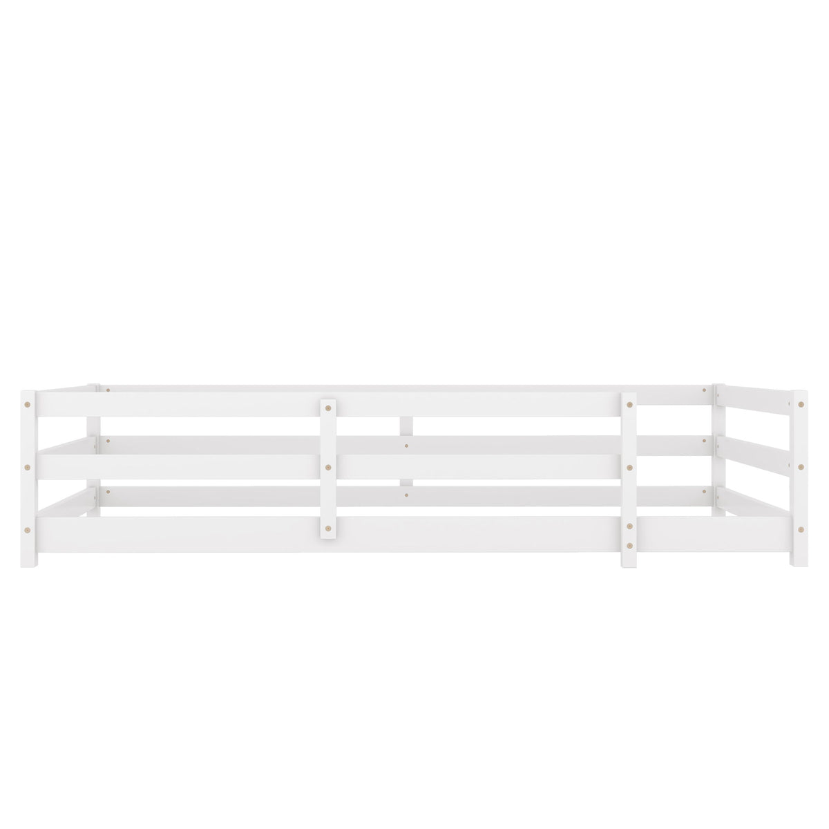 Twin Size Montessori Floor Bed With Fence - White