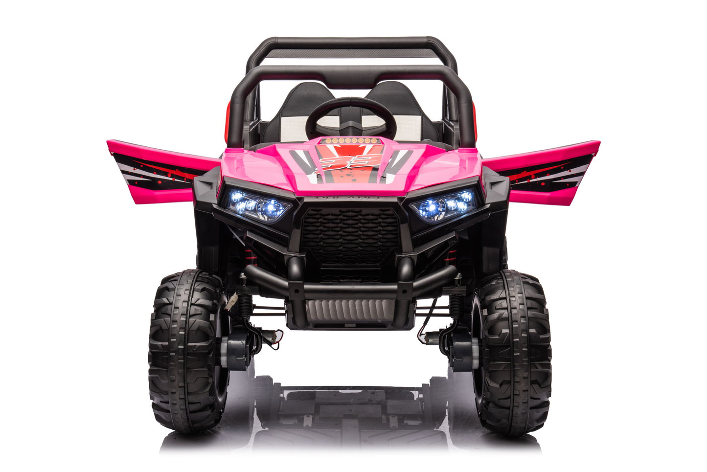 12V7A*1 30W*4 Four-Wheel Drive Seat One Button Start, Forward And Backward, High And Low Speed, Music, Front Light, Power Display, Two Doors Can Open, 2.4G R / C, Seat Belt Four Wheel Absorber