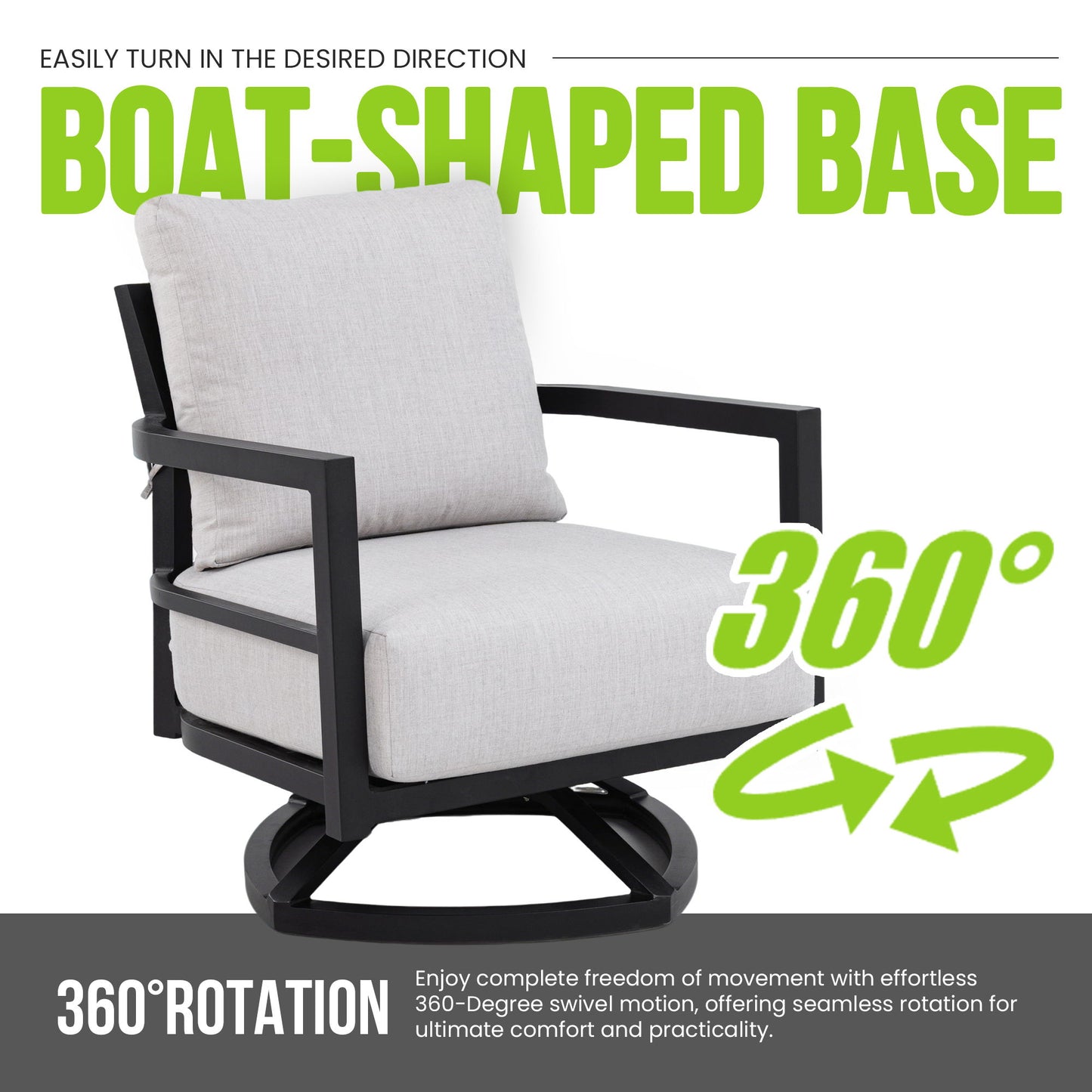 Outdoor Swivel Lounge Chair With Sunbrella Cushion, Weather Resistant - Ember Black