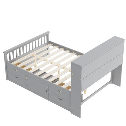 Captain Platform Bed Frame With Bookcase Headboard, 4 Drawers, Storage Shelves