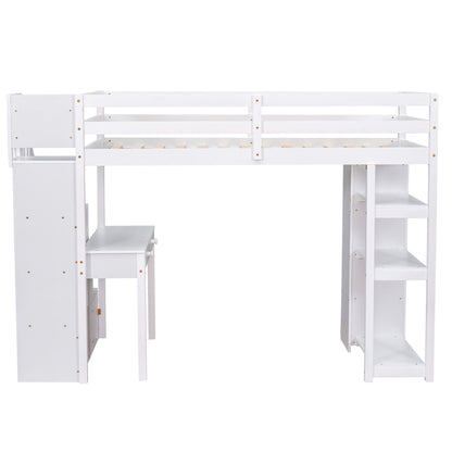 Loft Bed With Storage Drawers, Desk And Stairs With Shelves