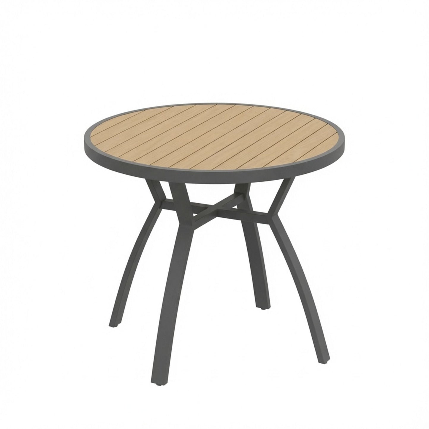 Outdoor Round Patio Table With Slatted Top - Gray