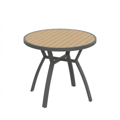 Outdoor Round Patio Table With Slatted Top - Gray