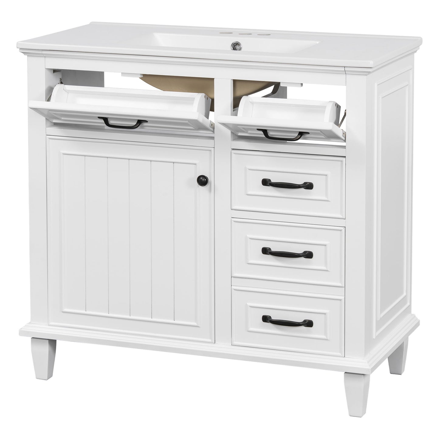 Modern Bathroom Vanity With Sink Top, Flip Drawers, Adjustable Shelf