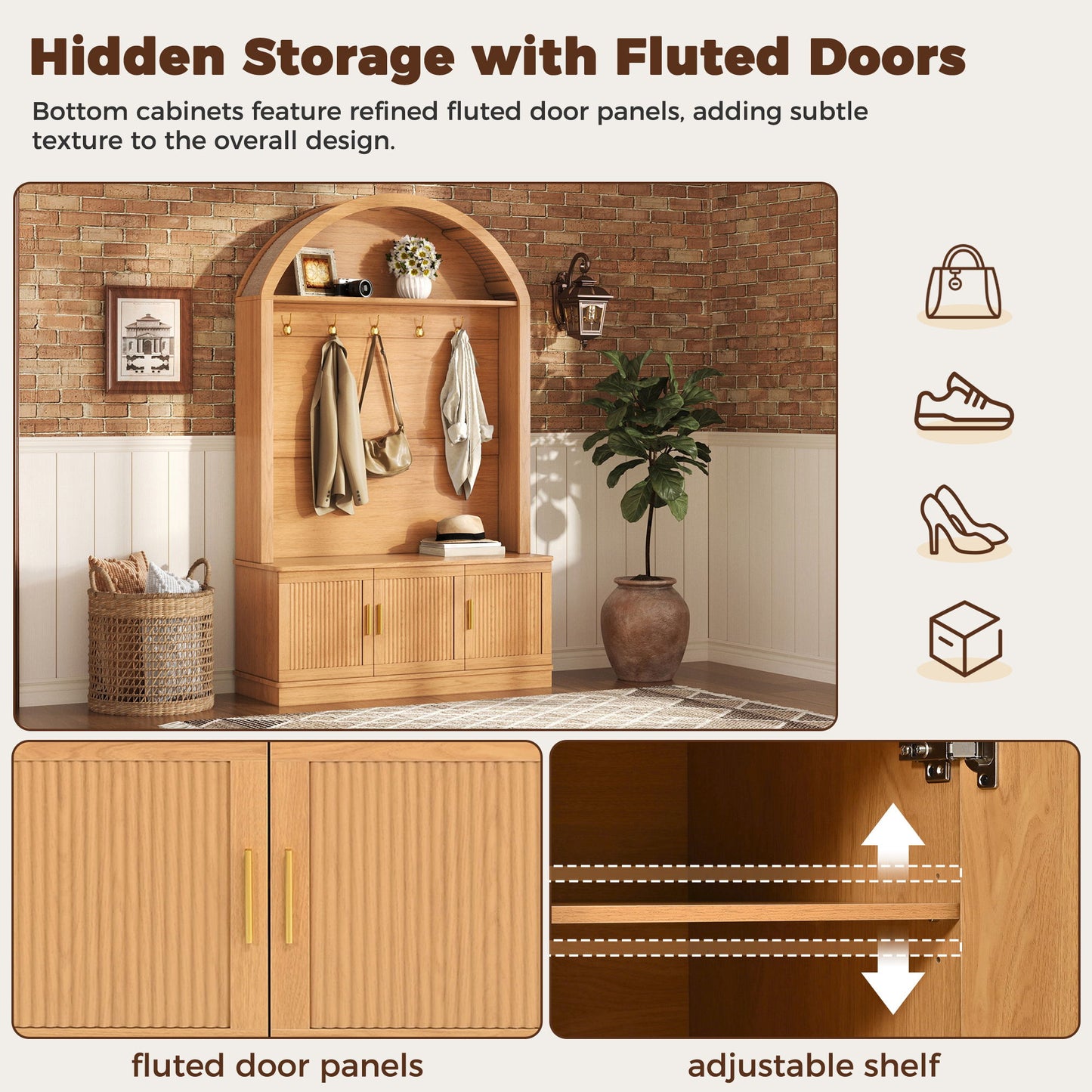 Arched Top Hall Tree With 5 Hooks
