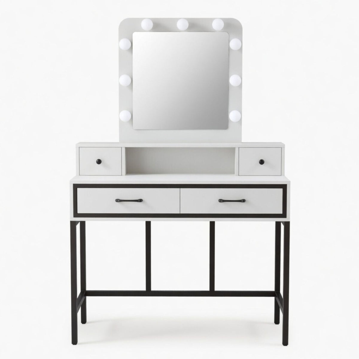 Vanity Desk With 3 Color Lighted Mirror And 4 Drawers
