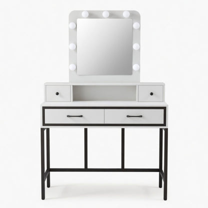 Vanity Desk With 3 Color Lighted Mirror And 4 Drawers