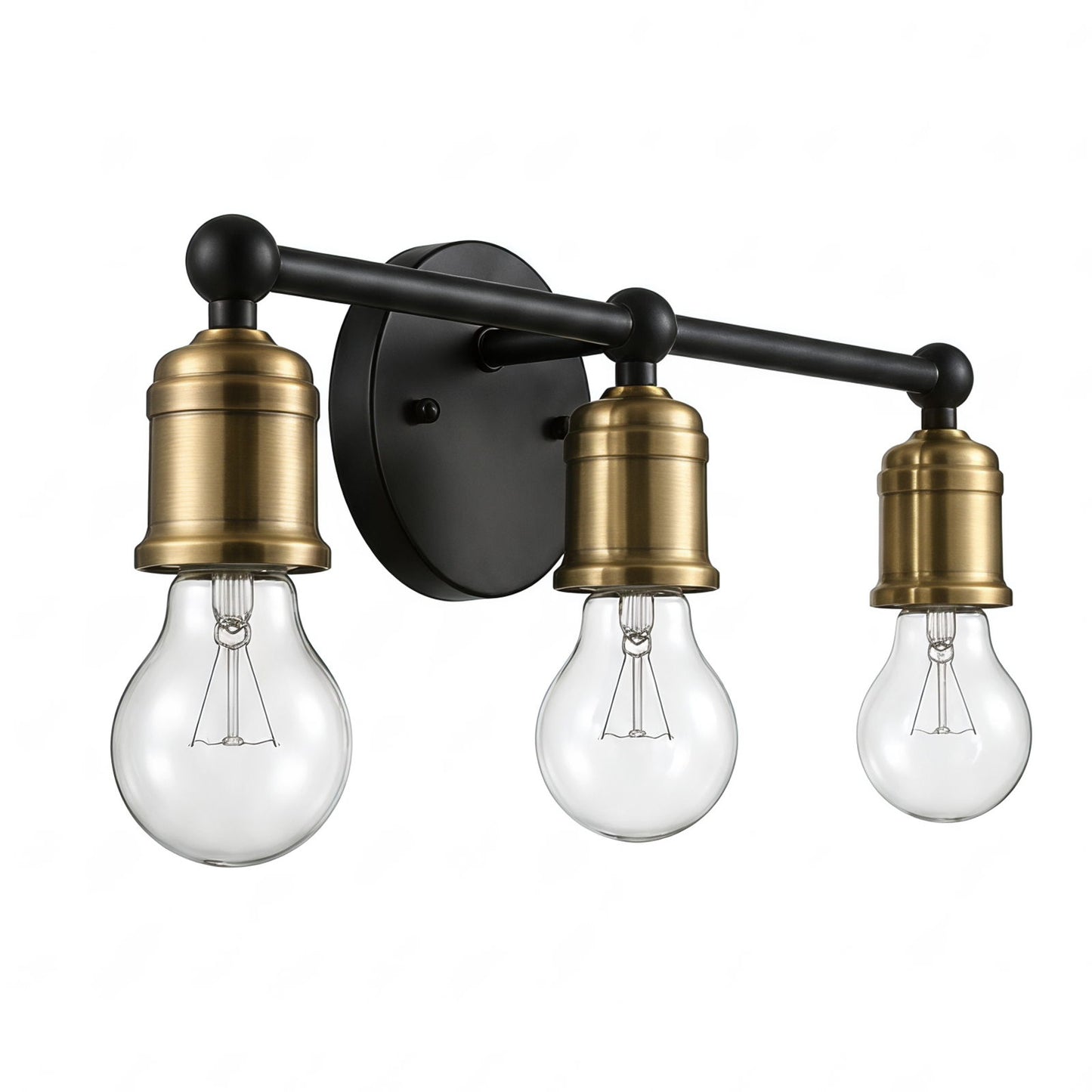 3 Light Wall Sconce, Vanity Light, No Bulbs Included - Black / Gold