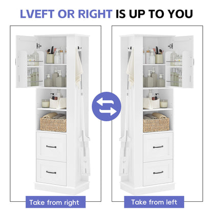 Freestanding Bathroom Storage Cabinet With Adjustable Shelves And Side Hooks Board, Rectangle Design