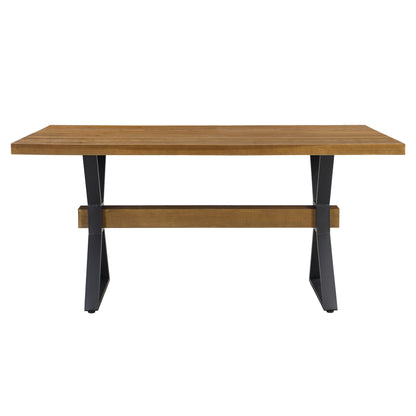 Farmhouse Style X Shaped Legs Dining Table With Moulded Details - Brown