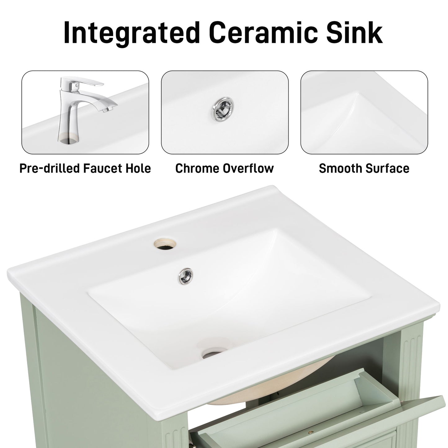 Bathroom Vanity With Sink, Adjustable Shelf, Tilt-Out Drawer