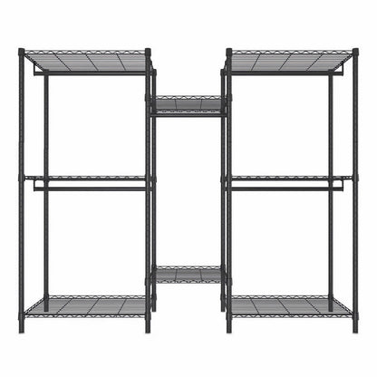 Heavy Duty Garment Rack With 8 Adjustable Wire Shelves And 5 Clothes Rails, Freestanding Closet Organizer Metal - Black